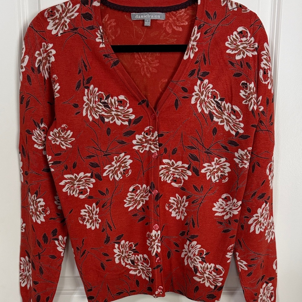 Daniel Rainn Orang and White Floral Cardigan